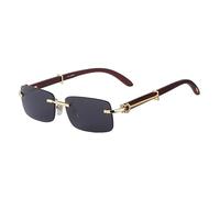 MUTYNE Modische rechteckige randlose Sonnenbrille für Herren, Holz, luxuriös, trendig, Retro, klassisch, rahmenlose Outdoor-Sonnenbrille, UV400, Goldgrau, Einheitsgröße