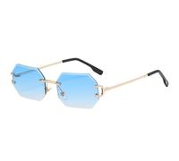 Modische Sonnenbrille für Damen, randlos, achteckig, UV400, rahmenlos, goldenes Metall, rechteckige Brille für Herren, Gold mit Blau, Einheitsgröße