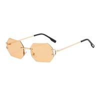 Modische Sonnenbrille für Damen, randlos, achteckig, UV400, rahmenlos, goldenes Metall, rechteckige Brille für Männer, Gold mit Gelb, Einheitsgröße