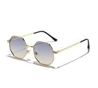 MUTYNE Polygon Sonnenbrille Herren Vintage Achteck Metall Sonnenbrille Damen Luxusbrille Sonnenbrille Herren UV400,Blau Gelb,Einheitsgröße