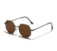 Polygon Sonnenbrille Herren Vintage Octagon Metall Sonnenbrille Damen Luxusbrille Sonnenbrille Herren UV400,Schwarzer Tee,Einheitsgröße