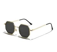 Polygon Sonnenbrille Herren Vintage Octagon Metall Sonnenbrille Damen Luxusbrille Sonnenbrille Herren UV400, Gold Schwarz, Einheitsgröße