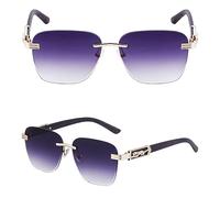 MUTYNE Quadratische Herren-Sonnenbrille, randlos, europäischer Stil, ohne Rahmen, Retro-Sonnenbrille für Damen, trendige Sommerbrillen, Graubraun, 2, Einheitsgröße