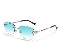 MUTYNE Rahmenlose Metall-Sonnenbrille für Herren, Wellenschneiden, Damen, randlos, blaue Sonnenbrille für Damen, modische Sonnenbrillen, UV400, Silbergrün, Einheitsgröße