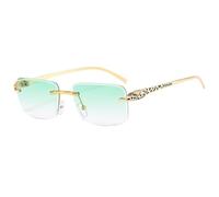 Randlose quadratische Vintage-Sonnenbrille mit Leopardenkopf aus Metall für Damen, modisch, rahmenlos, getönte Brillen für Herren, UV400, Grün, Einheitsgröße