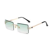 MUTYNE Randlose rechteckige Sonnenbrille für Damen, modische, rahmenlose quadratische Brille für Herren, ultraleichte UV400-Brille, Unisex-Farbtöne, Farbverlaufsgrün, Gold