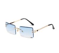 MUTYNE Randlose rechteckige Sonnenbrille für Damen, modische, rahmenlose quadratische Brille für Herren, UV400, ultraleichte Brillen, Unisex-Farbtöne, Goldblau, Einheitsgröße