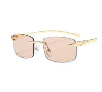 MUTYNE Randlose rechteckige Sonnenbrille für Damen, Retro-Dekoration, klare Ozeanlinse, Brillen für Herren, Radfahren, Sonnenbrille, UV400, Champagner, Einheitsgröße