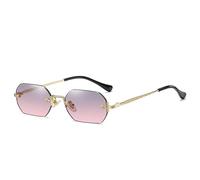 Randlose rechteckige Sonnenbrille, kleine quadratische Herren- und Damen-Sonnenbrille, Polygon-Blautöne, rahmenlose Brille, UV400, C27 Gold, Grau, Rosa, Einheitsgröße