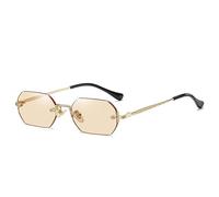 MUTYNE Randlose rechteckige Sonnenbrille, kleine quadratische Sonnenbrille für Herren und Damen, Polygon, blaue Farbtöne, rahmenlose Brille, UV400, C35, Gold, Champagner, Einheitsgröße