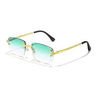 Randlose Sonnenbrille mit Farbverlauf für Herren und Damen, luxuriöse Brillen, Metall, Punk, kleine rechteckige Sonnenbrille für Herren, UV400, Gold, Ozeangrün, Einheitsgröße