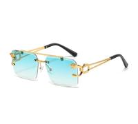 MUTYNE Retro Metall Doppelsteg Quadratische Sonnenbrille Mode Herren Randlos Klar Ozean Farbverlauf Gläser Shades UV400 Damen Sonnenbrille,Grüner Farbverlauf,Einheitsgröße