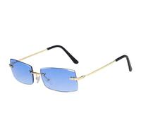 MUTYNE Retro Metall Kleine Quadratische Randlose Damen Sonnenbrille Luxus Herren Sonnenbrille Outdoor Reise Autofahren Brille UV400 (Gold Blau)