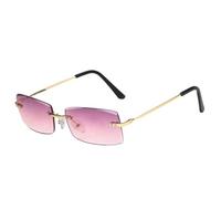 MUTYNE Retro Metall Kleine Quadratische Randlose Damen Sonnenbrille Luxus Herren Sonnenbrille Outdoor Reise Autofahren Brille UV400 (Gold Lila)