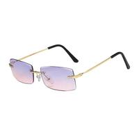 MUTYNE Retro Metall Kleine Quadratische Randlose Damen Sonnenbrille Luxus Herren Sonnenbrille Outdoor Reise Autofahren Brille UV400 (Gold Lila Pink)