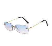 MUTYNE Retro Metall Kleine Quadratische Randlose Damen Sonnenbrille Luxus Herren Sonnenbrille Outdoor Reise Autofahren Brille UV400 (Gold Blau Pink)