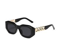 MUTYNE Retro Polygon Quadratische Sonnenbrille Damen Mode Grün Rosa Farbtöne UV400 Herren Trendige Kettensonnenbrille, Schwarz Grau, Einheitsgröße