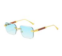 MUTYNE Retro Quadratische Frauen Sonnenbrille Mode Randlose Klare Ozean Verlaufsglas Brillen Männer Punk Sonnenbrille UV400, Goldgrün, Einheitsgröße