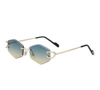 MUTYNE Retro Randlose Polygonale Damen Sonnenbrille Luxus Metall Herren Sonnenbrille Outdoor Reise Schatten Uv400 (Gold Blau Gelb)