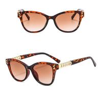 MUTYNE Retro runde Sonnenbrille für Damen und Herren, Reisnagel-Dekoration, modische Damen-Sonnenbrille, Metallkette, Beinschattierungsbrille, C03, Einheitsgröße