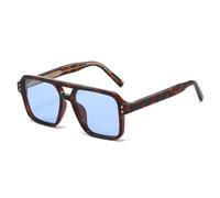 MUTYNE Retro-Sonnenbrille im quadratischen Design, Herren und Damen, mit Nieten, aus Acetat, ideal zum Autofahren (Leopardenblau)