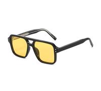 MUTYNE Retro-Sonnenbrille im quadratischen Design, Herren und Damen, mit Nieten, aus Acetat, zum Autofahren (Schwarz/Gelb)