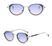 Runde Herren-Sonnenbrille, männlich, Metall, Gold, Punk, Retro-Sonnenbrille für Damen, Vintage-Verlaufslinse, Uv400, blau-gelbe Linse, Einheitsgröße