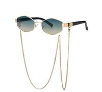 MUTYNE Sexy Sechseck-Sonnenbrille mit kleinem Rahmen für Damen und Kette, luxuriöse Punk-Sonnenbrille für Damen, Grün, Gelb, Einheitsgröße