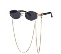 MUTYNE Sexy Sonnenbrille mit kleinem Rahmen, sechseckig, für Damen, mit Kette, luxuriöse Punk-Sonnenbrille für Damen, Gold, Schwarz, Einheitsgröße