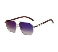 MUTYNE Sonnenbrille mit Holzstruktur, Herren, Doppelmetallrahmen, UV400, großer Rahmen, Freizeitbrille für Reisen (Silber, Grau, Blau)