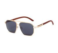 MUTYNE Sonnenbrille mit Holzstruktur, Herren, Doppelmetallrahmen, UV400, großer Rahmen, Freizeitbrille, Reisebrille (Gold, Weiß, Grau)