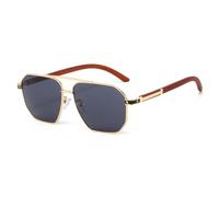 MUTYNE Sonnenbrille mit Holzstruktur, Herren, Doppelmetallrahmen, UV400, großer Rahmen, Freizeitbrille, Reisebrille (Gold, Schwarz, Grau)