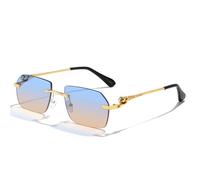 MUTYNE Steampunk Randlose Sonnenbrille Männer Vintage Gepard Kopf Legierung Rahmenlos Für Mann Frauen Luxus Fahren Sonnenbrille, Blau Gelb, Einheitsgröße