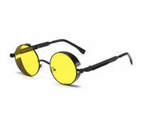 MUTYNE Steampunk-Sonnenbrille aus Metall, für Herren und Damen, modisch, runde Brille, Vintage-Sonnenbrille, Schwarz, Gelb, Einheitsgröße