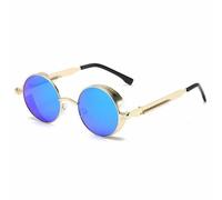 MUTYNE Steampunk-Sonnenbrille aus Metall für Herren und Damen, modisch, runde Brille, Vintage-Sonnenbrille, Goldblau, Einheitsgröße