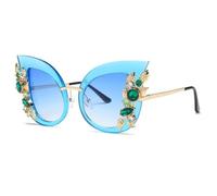 MUTYNE Steampunk-Sonnenbrille mit Diamanten, für Damen und Herren, Luxus-Sonnenbrille mit Strasssteinen und Schmetterlingen, Damen-Sonnenbrille, Blau, Blau
