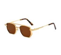 MUTYNE Steampunk-Sonnenbrille, quadratisch, Herren, Metallrahmen, modische Punk-Brille (Goldtee)