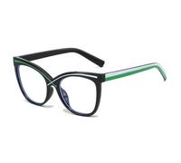 MUTYNE Übergroße Cat-Eye-Brillenfassung für Damen, modisches Farb-Patchwork-Design (Schwarz/Grün)