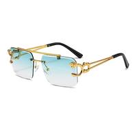 MUTYNE Vintage quadratische randlose Sonnenbrille für Damen, rahmenlose Sonnenbrille für Herren, Leopardenbrille, Farbverlaufsgrün, Einheitsgröße