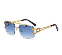 MUTYNE Vintage quadratische randlose Sonnenbrille für Damen, rahmenlose Sonnenbrille für Herren, Leopardenbrille, Farbverlaufsblau, Einheitsgröße