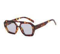 Vintage Quadratische Sonnenbrille für Frauen Männer Dicker Rahmen Doppelstege Brillen Damenmode Schicke Polygon-Sonnenbrille Leopardenblau, Bernsteingrau, Einheitsgröße