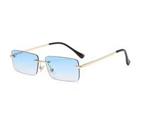 MUTYNE Vintage quadratische Sonnenbrille, kleine Damen-Sonnenbrille, randlos, Metall-Sonnenbrille, UV400-Brille, Goldblau, Einheitsgröße
