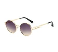 MUTYNE Vintage runde Sonnenbrille für Damen und Herren, Metallfeder-Design, Retro-Reise- und Business-Sonnenbrille, UV400 (Gold, Grau, Tee)