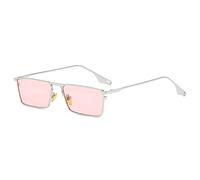 MUTYNE Vintage Schmale Kleine Sonnenbrille Männer Frauen Luxus Rechteck Metallrahmen Sonnenbrille Nachtsicht Fahren Fisch Brillen, C08 Silber Rosa, Einheitsgröße