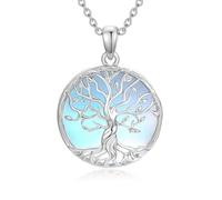 MUUYON Halskette mit Lebensbaum 925er Sterlingsilber Mondstein-Stammbaum-Anhänger Schmuck Geschenke für Frauen