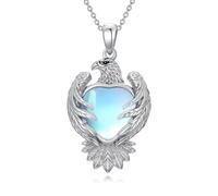 MUUYON Mondstein Adler Halskette Damen 925 Sterlingsilber, Adler Anhänger mit Herzförmigem Mondstein, Symbolischer Tierschmuck Geschenk für Frauen