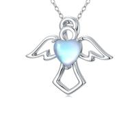 MUUYON Schutzengel-Halskette aus 925er Sterlingsilber mit Mondstein-Anhänger Du bist mein Engel mit Flügeln Schmuckgeschenk für Frauen