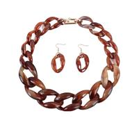 MUWIZ Acryl große dicke Kette Choker Halskette für Frauen Harz Gliederkette Halsband Halskette Set (Größe: 50 cm, Farbe: braun marmoriert)