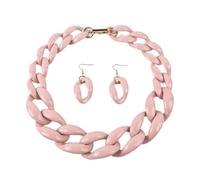 MUWIZ Acryl große dicke Kette Choker Halskette für Frauen Harz Gliederkette Halsband Halskette Set (Größe: 50 cm, Farbe: Altrosa)