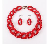 MUWIZ Acryl große dicke Kette Choker Halskette für Frauen Harz Gliederkette Halsband Halskette Set (Größe: 50 cm, Farbe: Rot)